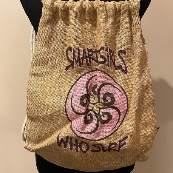 Tuwa Designs Earth Conscience Burlap Backpack Smart Girls Who Surf - Picture 2 of 4
